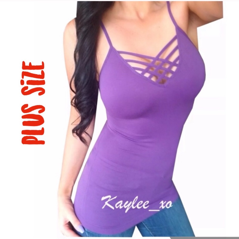 Purple Criss Cross Caged Cami Tank Top Plus Size